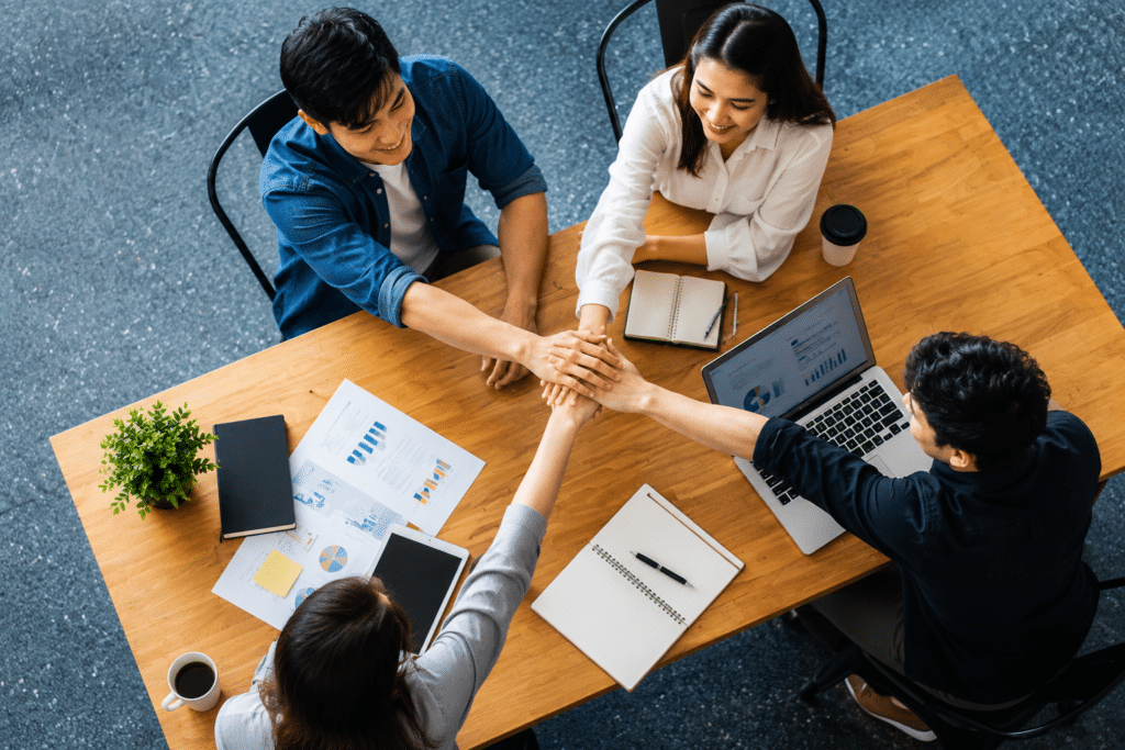 Team planning camping marketing strategies