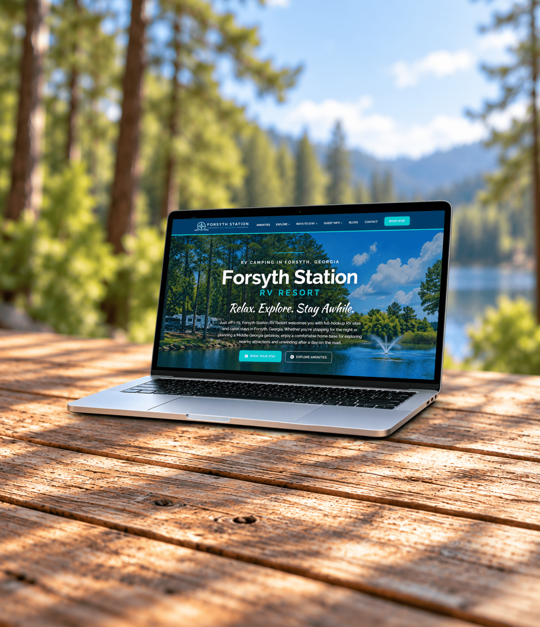 Forsyth Station RV Resort website design shown on a laptop